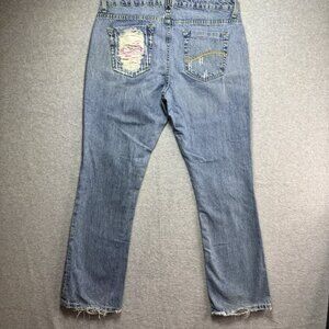 VTG Y2K Twenty X Houston Jeans Embroidered Floral Distressed Bootcut Lowest Rise